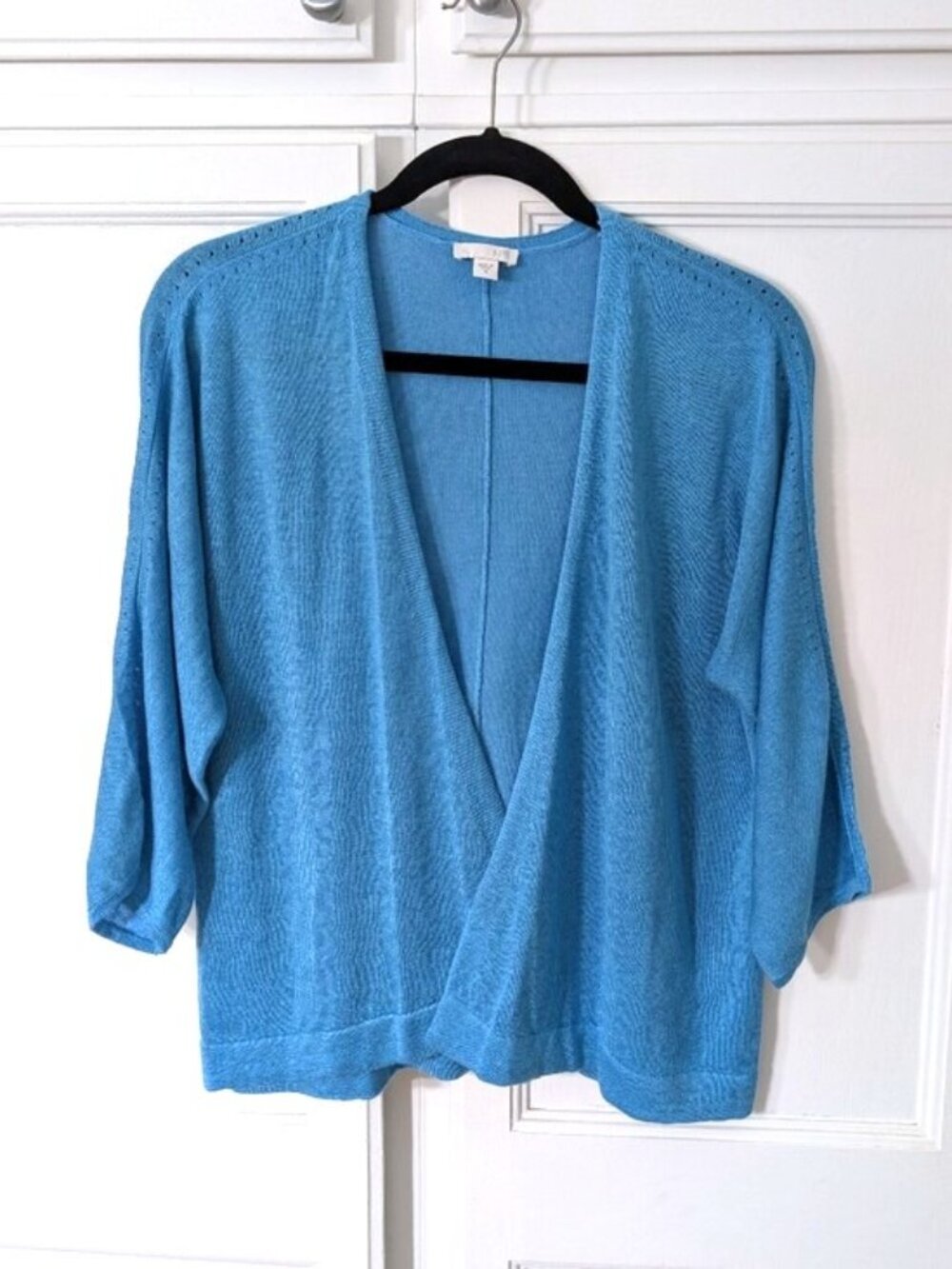 J. Jill Blue Linen Blend Knit Open Front Cardigan Size M - Picture 2 of 6